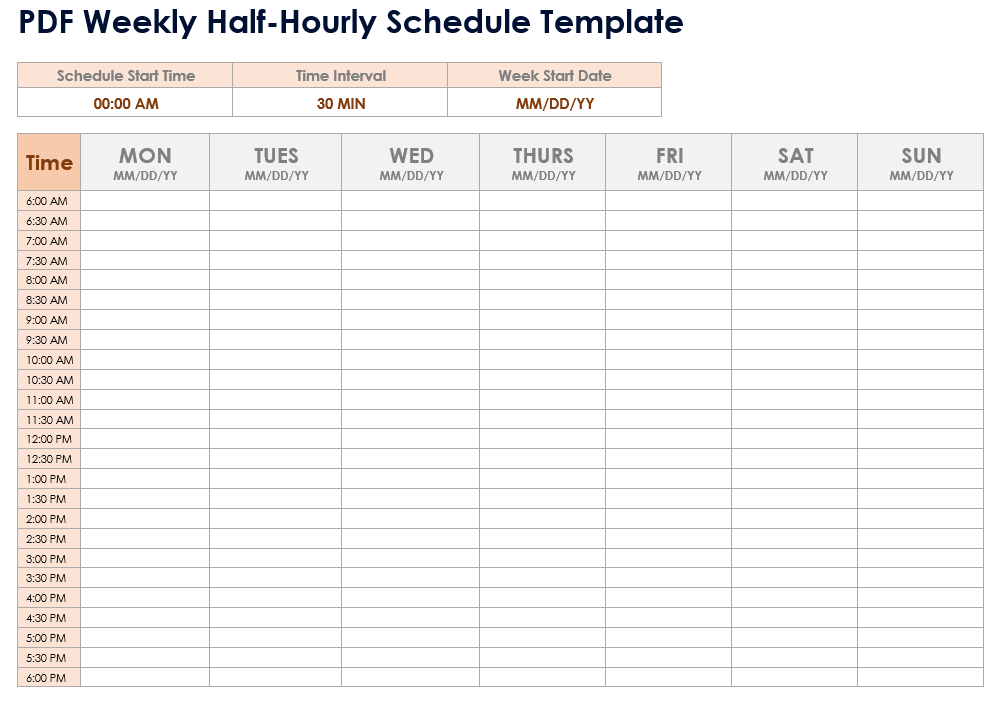 PDF Weekly Half Hour Schedule Template