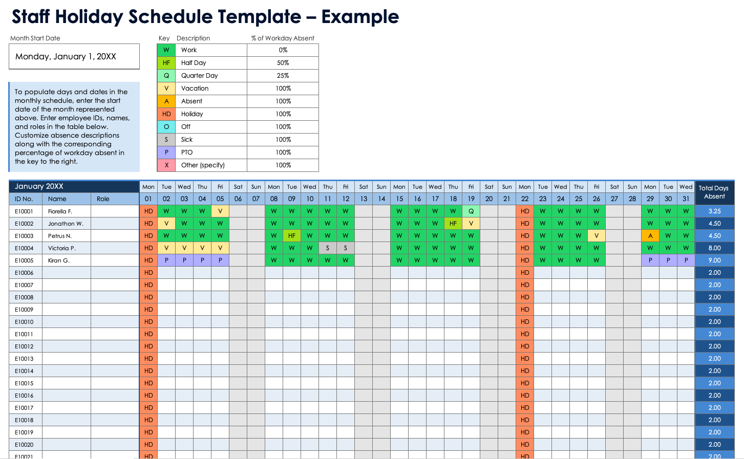 Staff Holiday Schedule Template Example