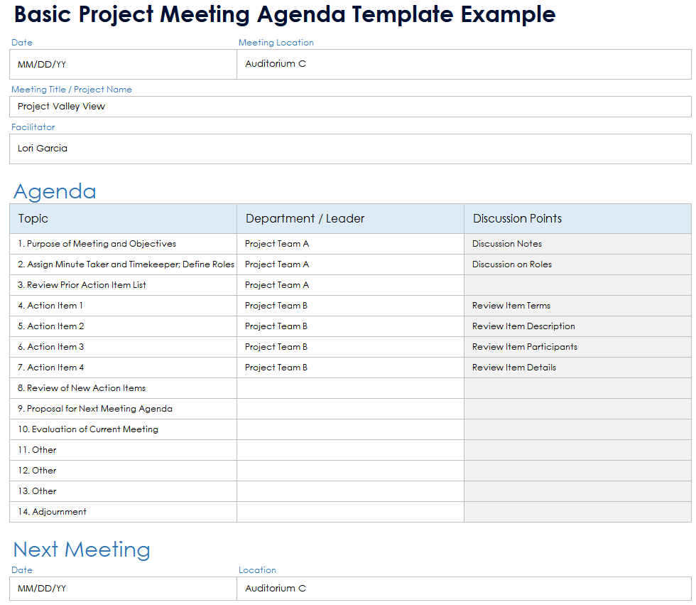 Basic Project Meeting Agenda