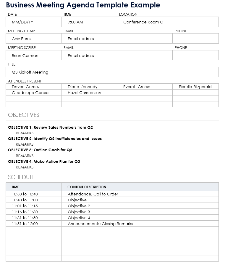 Business Meeting Agenda Template