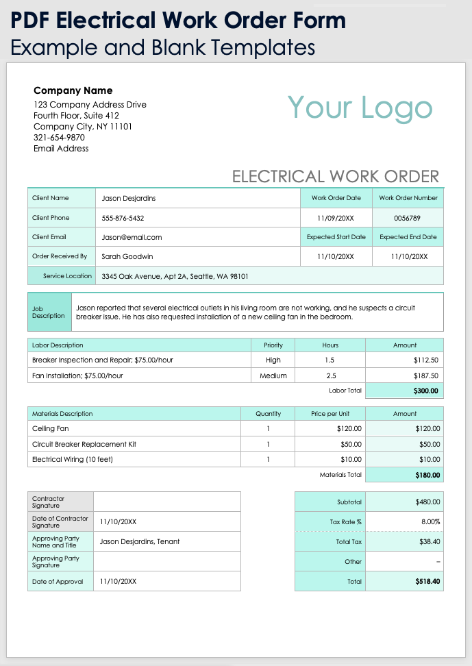 Electrical Work Order Template