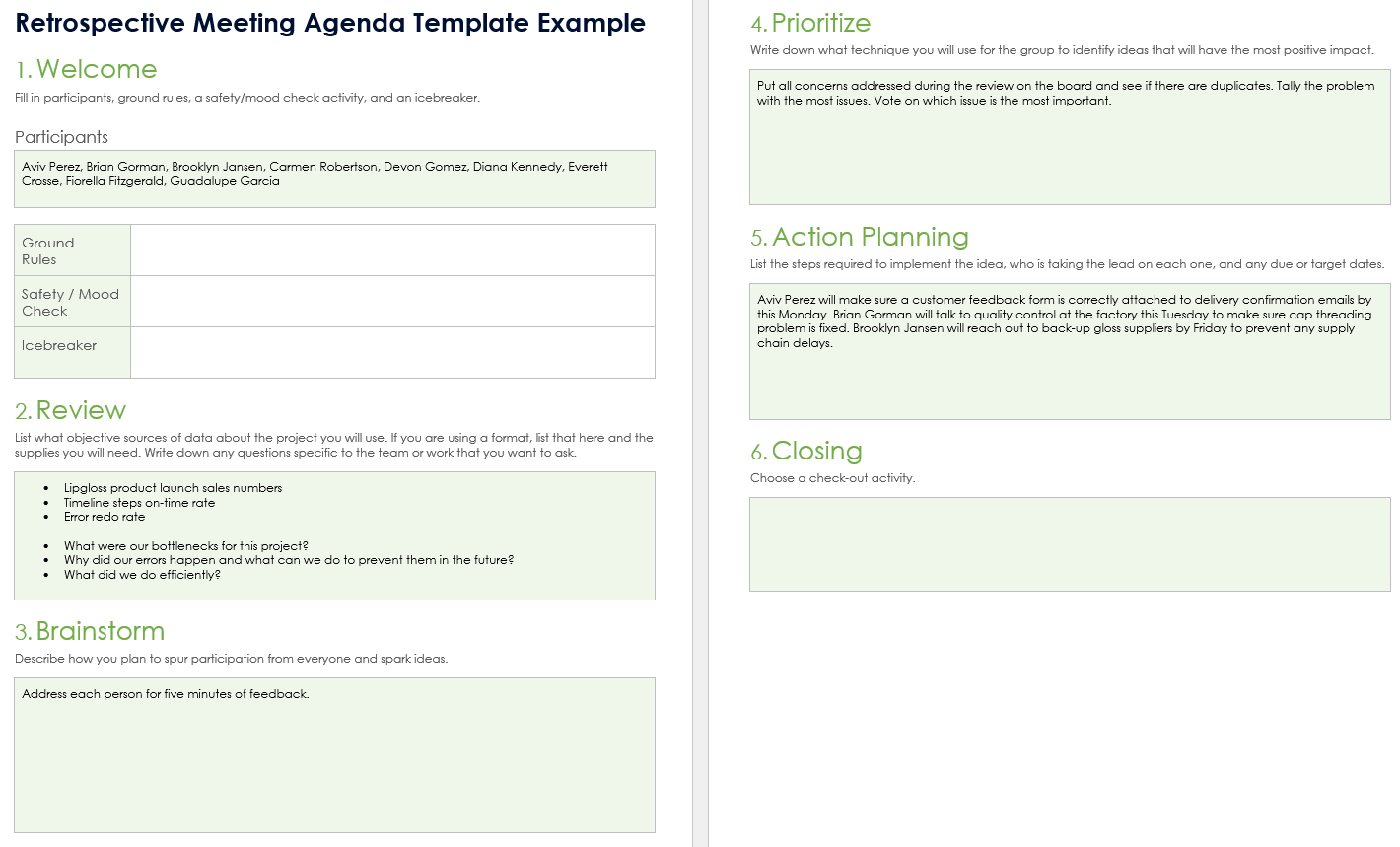 Retrospective Meeting Agenda Template