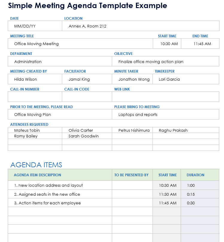 Simple Meeting Agenda Template