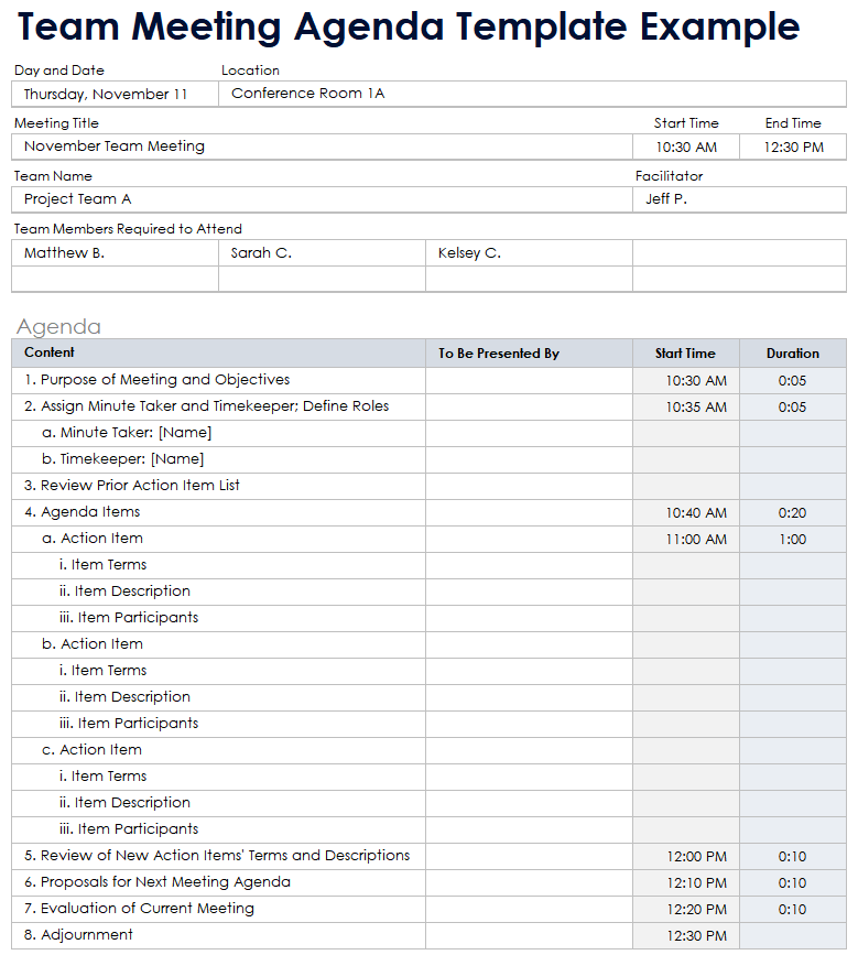 Team Meeting Agenda Example