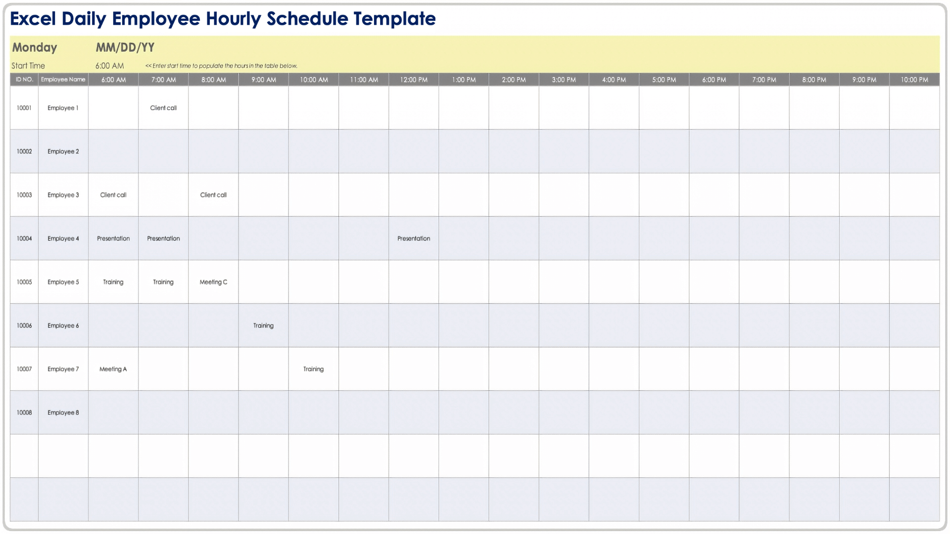 Excel Daily Employee Hourly Schedule Template