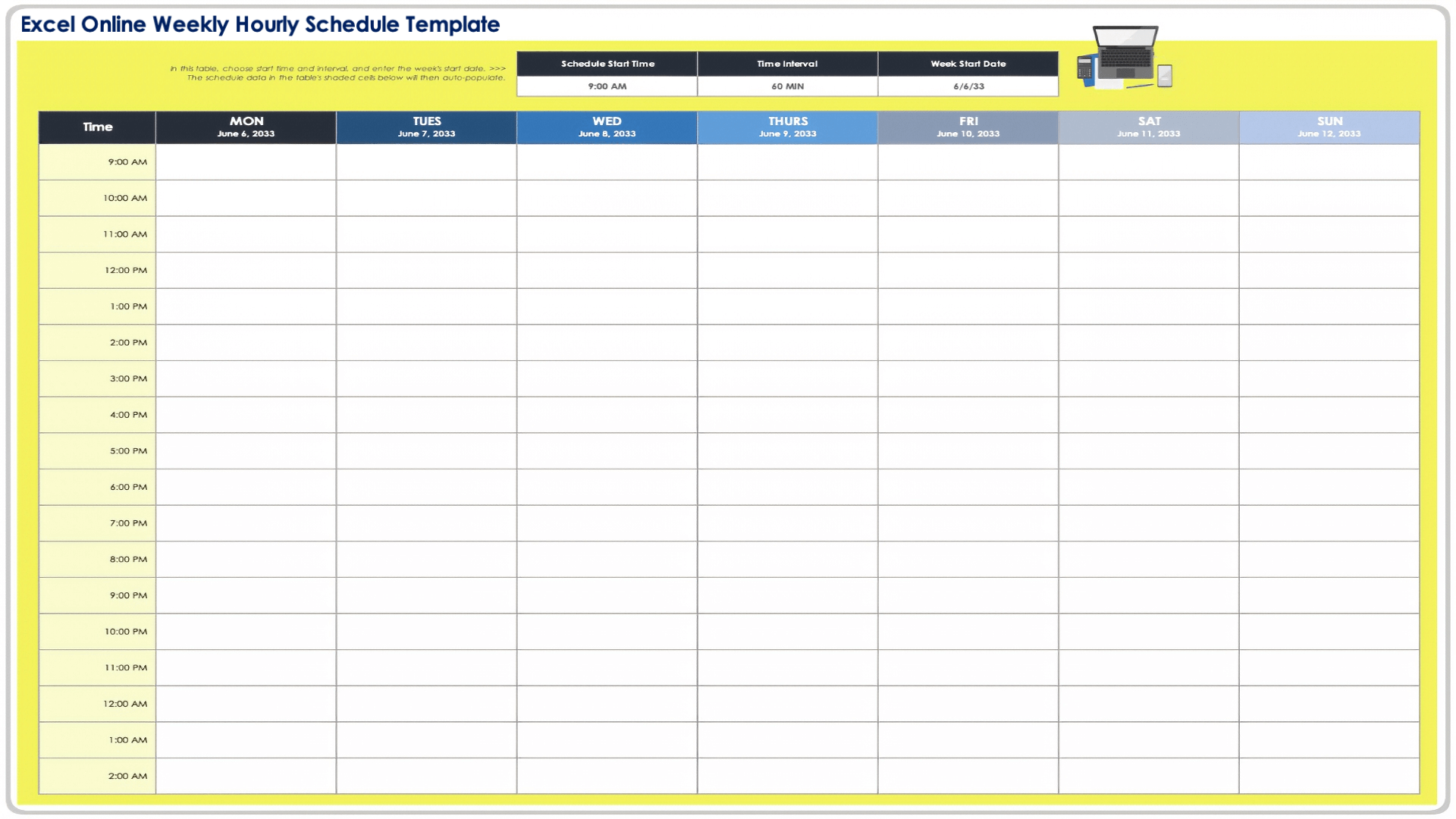 Excel Online Weekly Hourly Schedule Template