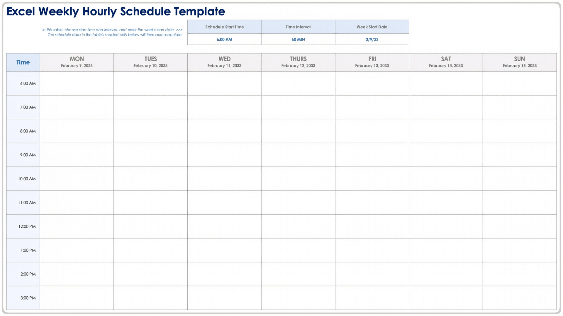 Excel Weekly Hourly Schedule Template