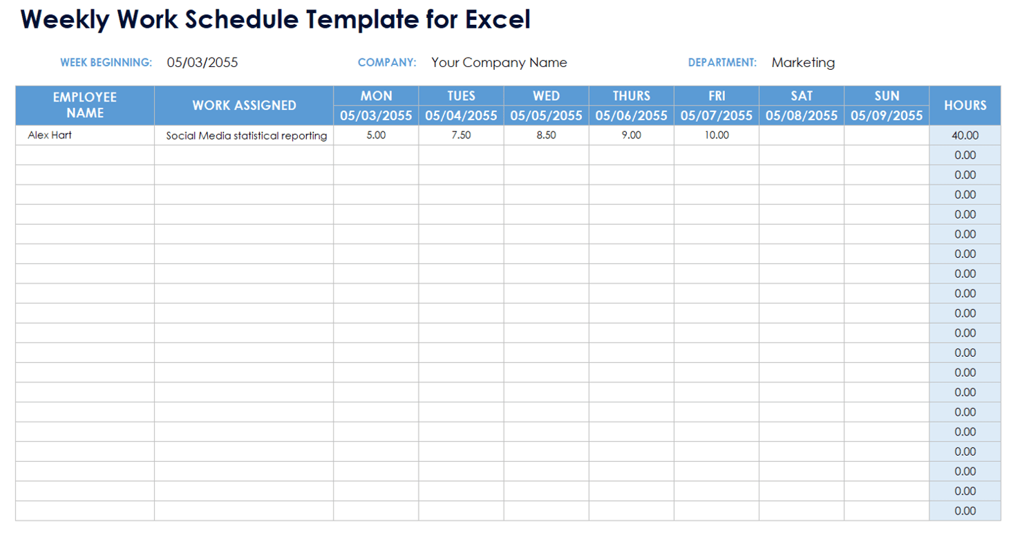 Weekly Work Schedule Template for Excel