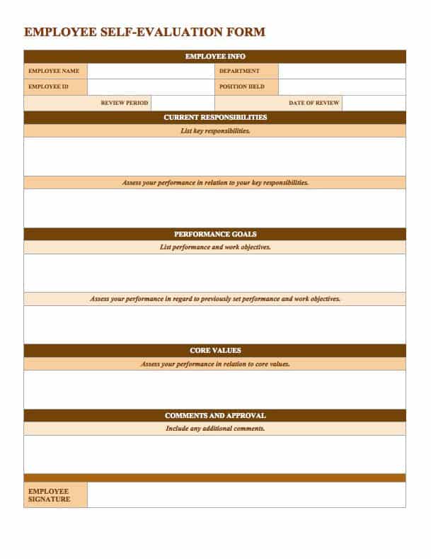 Employee Self-Evaluation Form Template