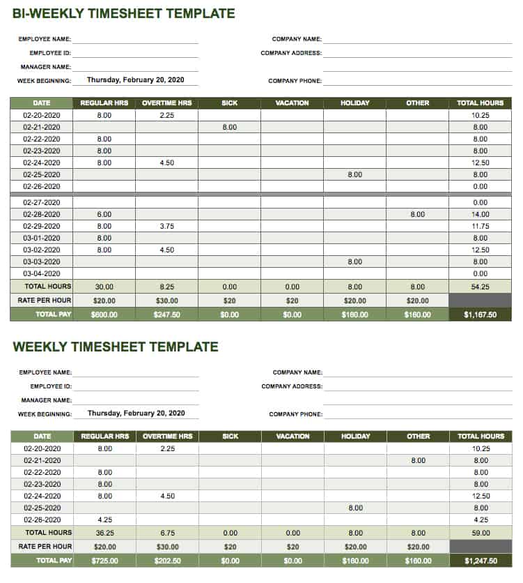 Bi Weekly Timesheet Template GOOGLE