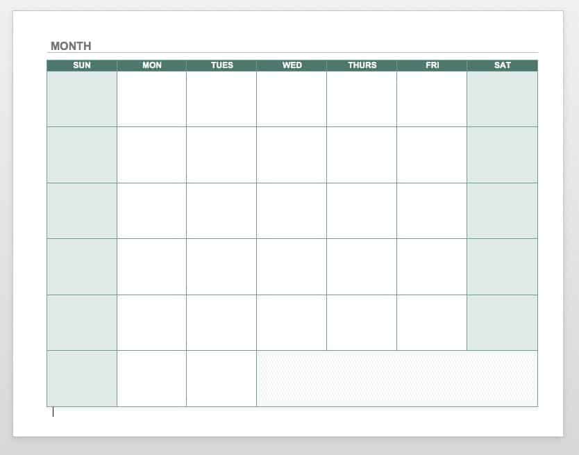 Blank Monthly Calendar Template