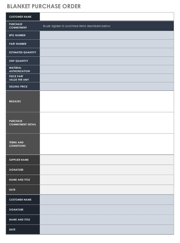 Blanket Purchase Order Template