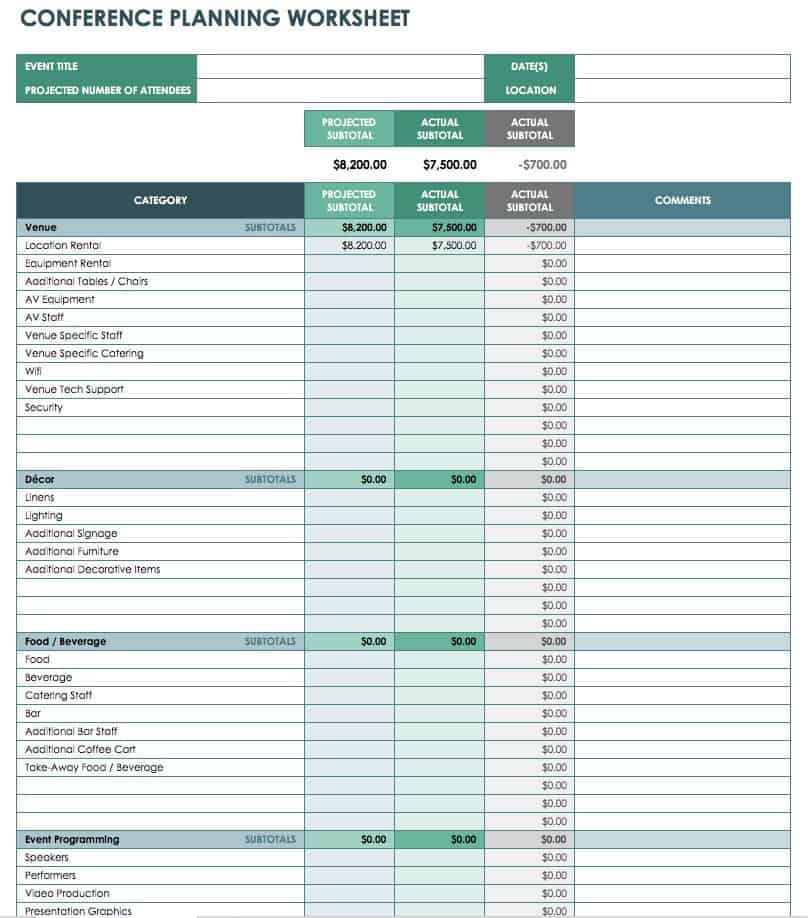 Conference Planning Worksheet