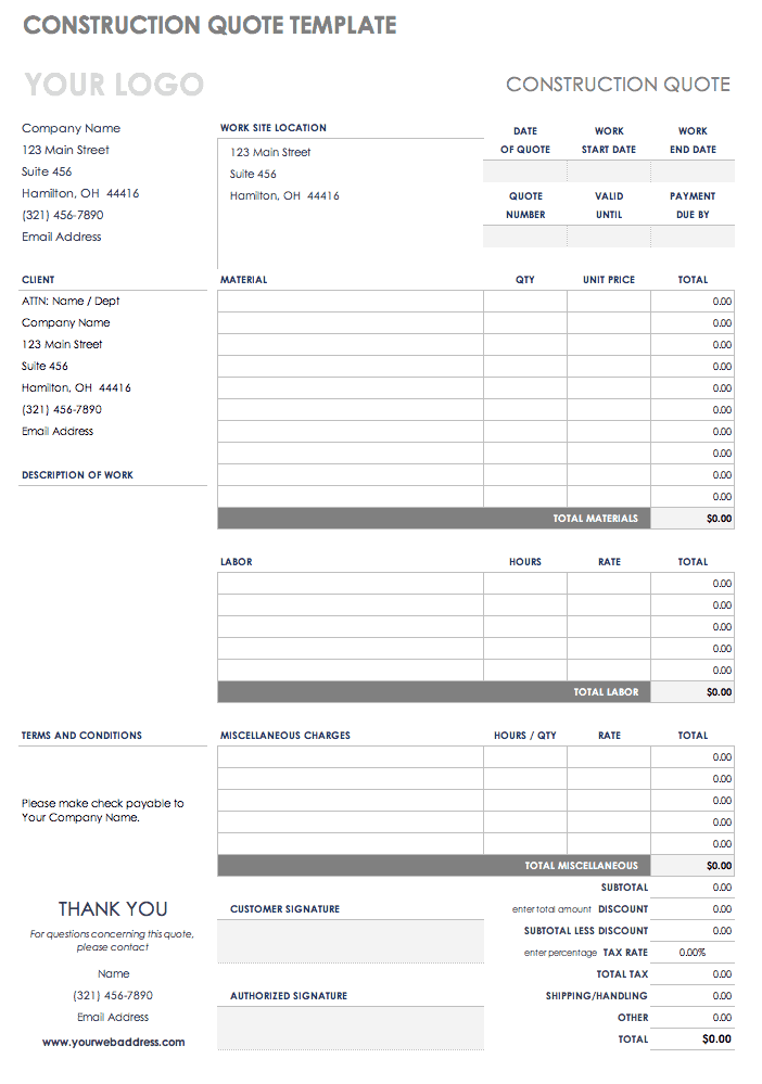 Construction Quote Template