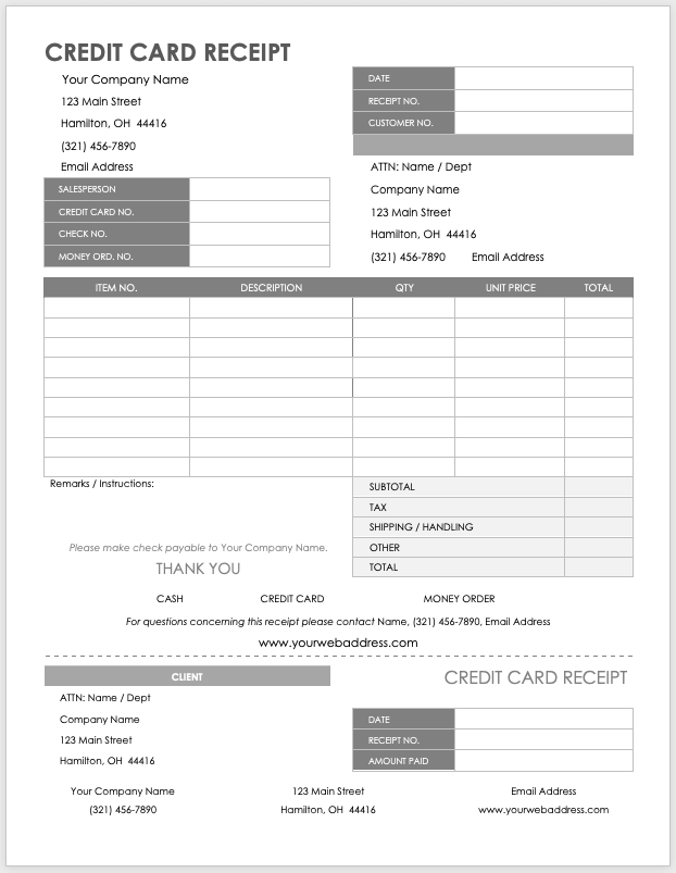 Credit Card Receipt Template