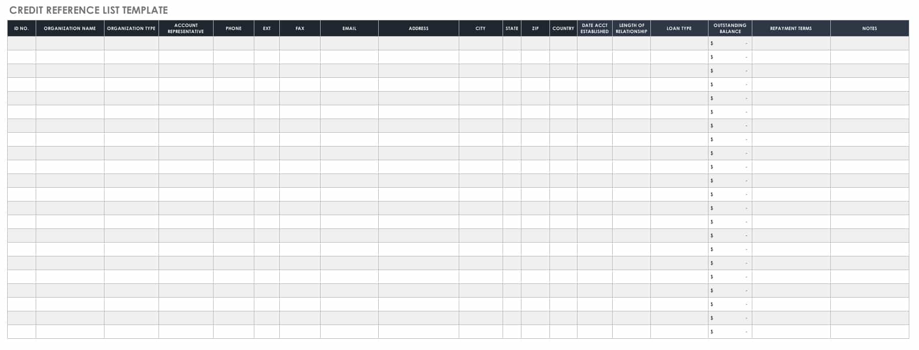 Credit Reference List Template