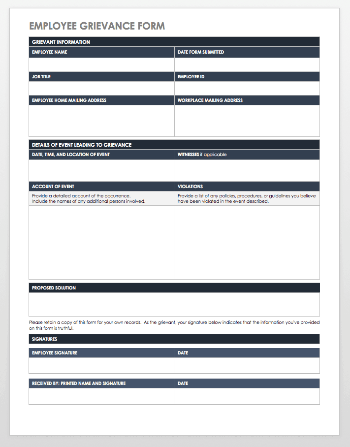 Employee Grievance Form Template