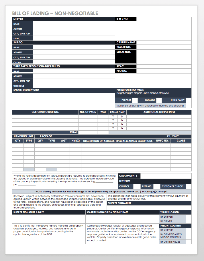 Generic Bill of Lading 