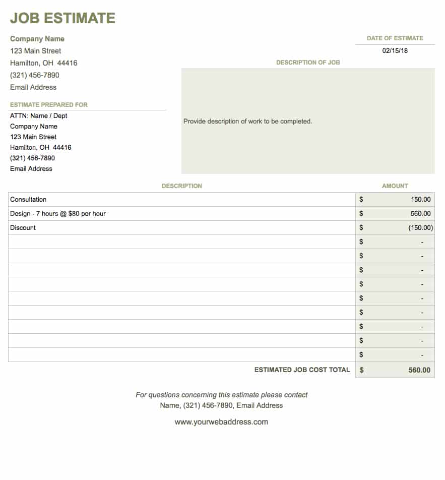 Job Estimate Template