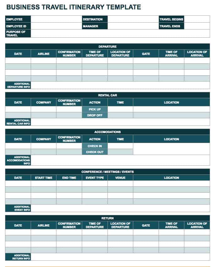 Business Travel Itinerary Template