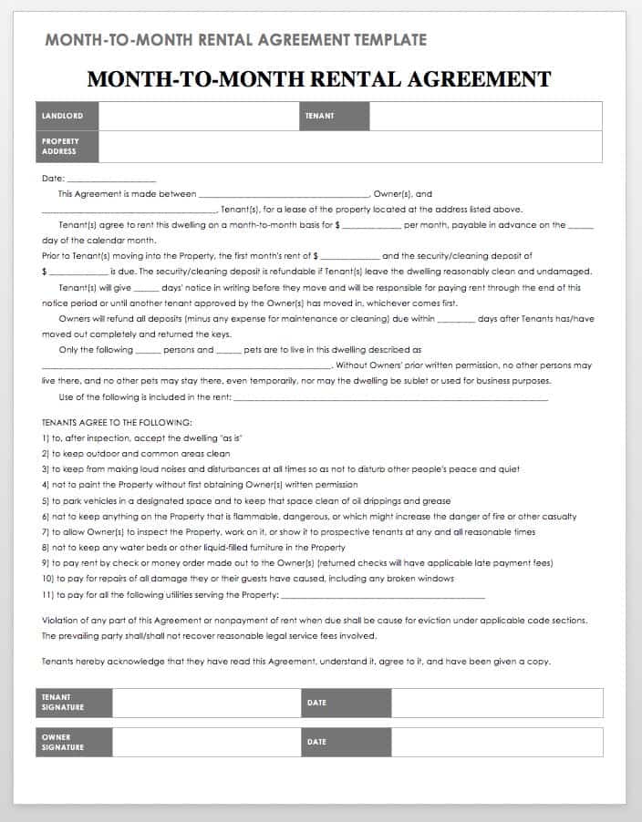 Month to Month Rental Agreement Template