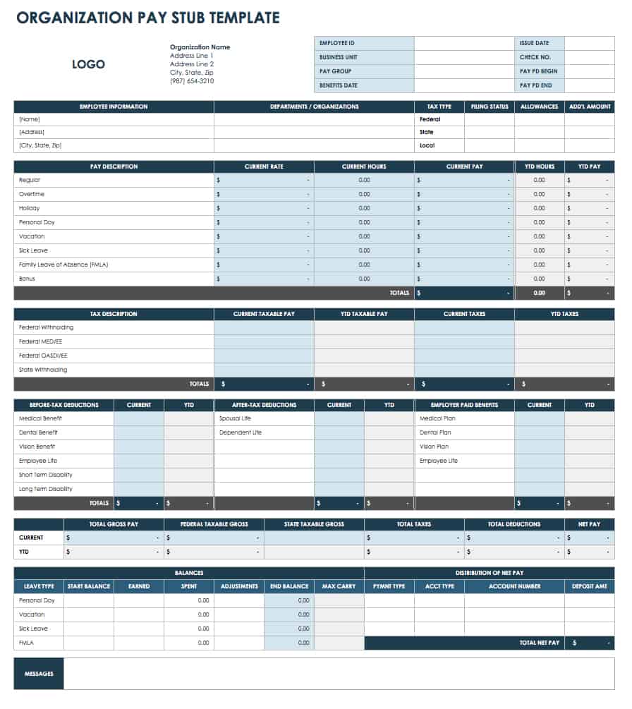 Organization Pay Stub Template