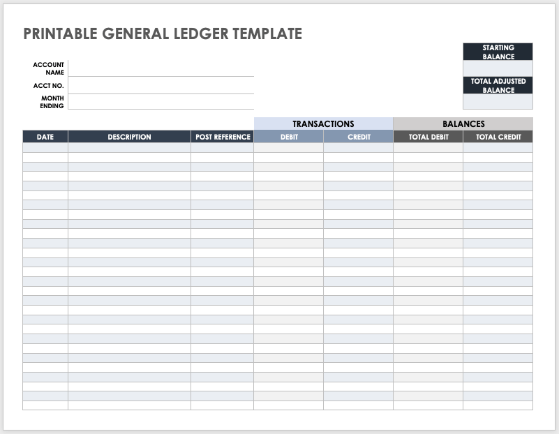 Printable General Ledger Template