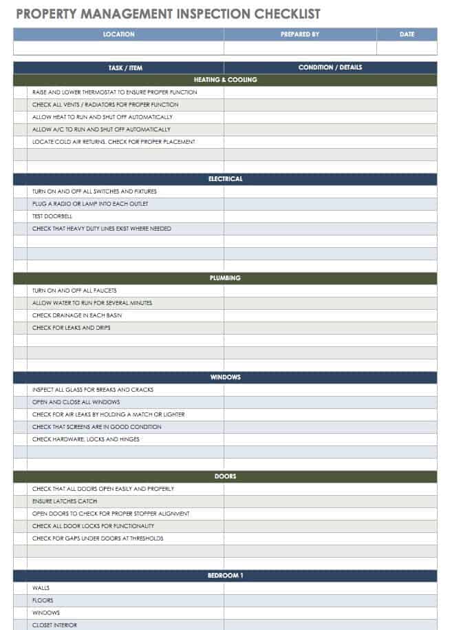 Property Management Inspection Checklist Template