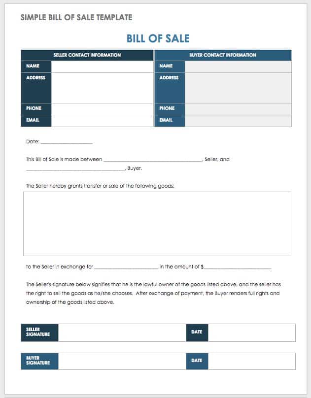 Simple Bill of Sale Template