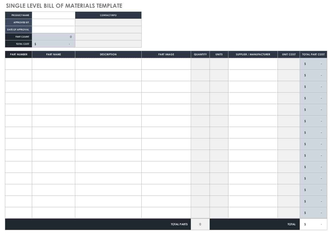 Single Level Bill of Materials Template