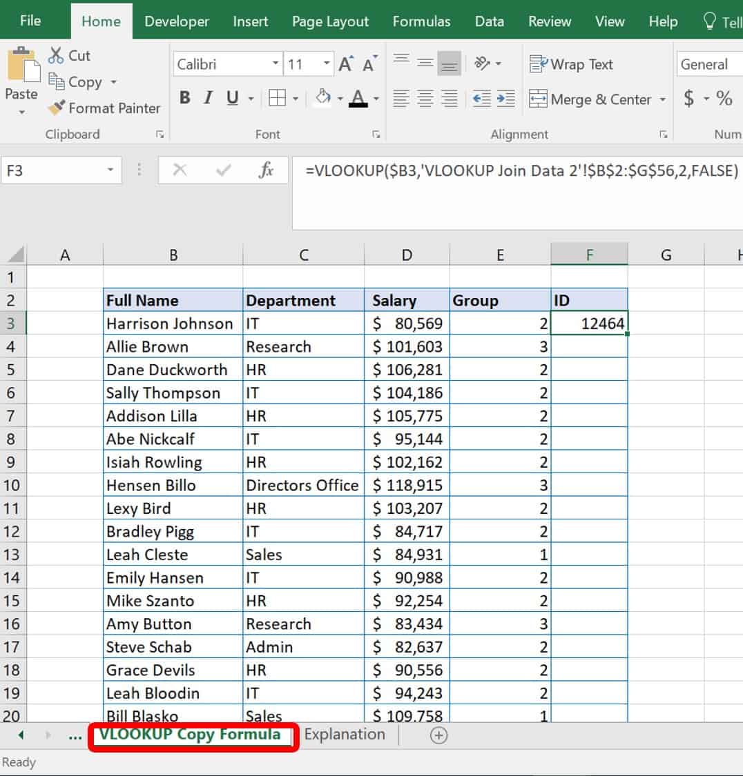 VLOOKUP Copy Formula