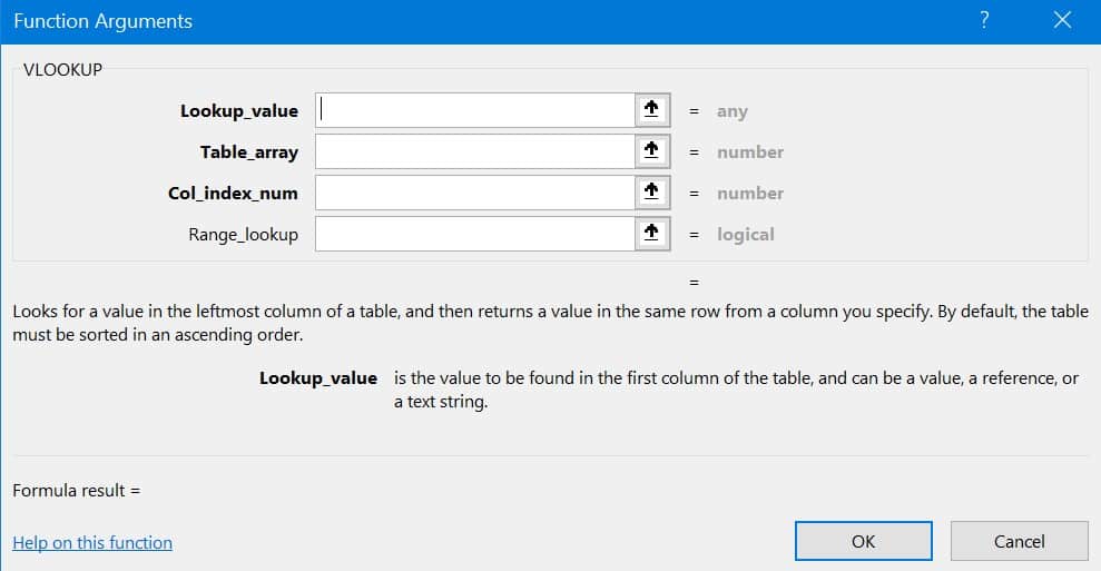 VLOOKUP functions argument