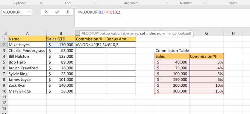 VLOOKUP col index number example