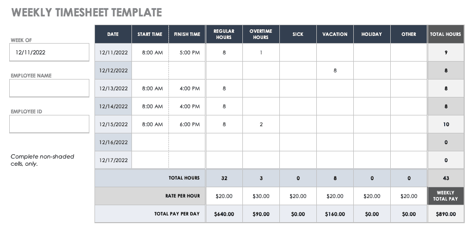 Weekly Timesheet Template