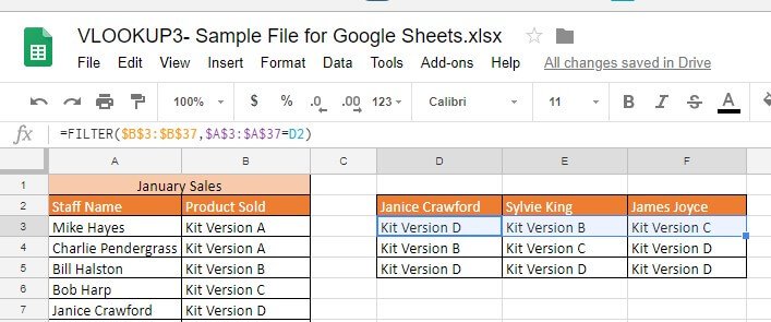 Lookup multiple values Google Sheets