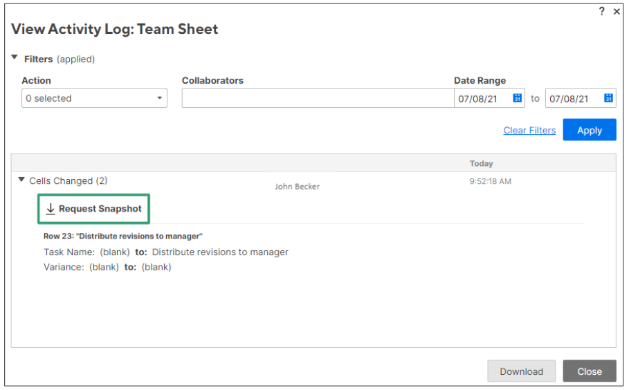 Sheet Snapshot feature