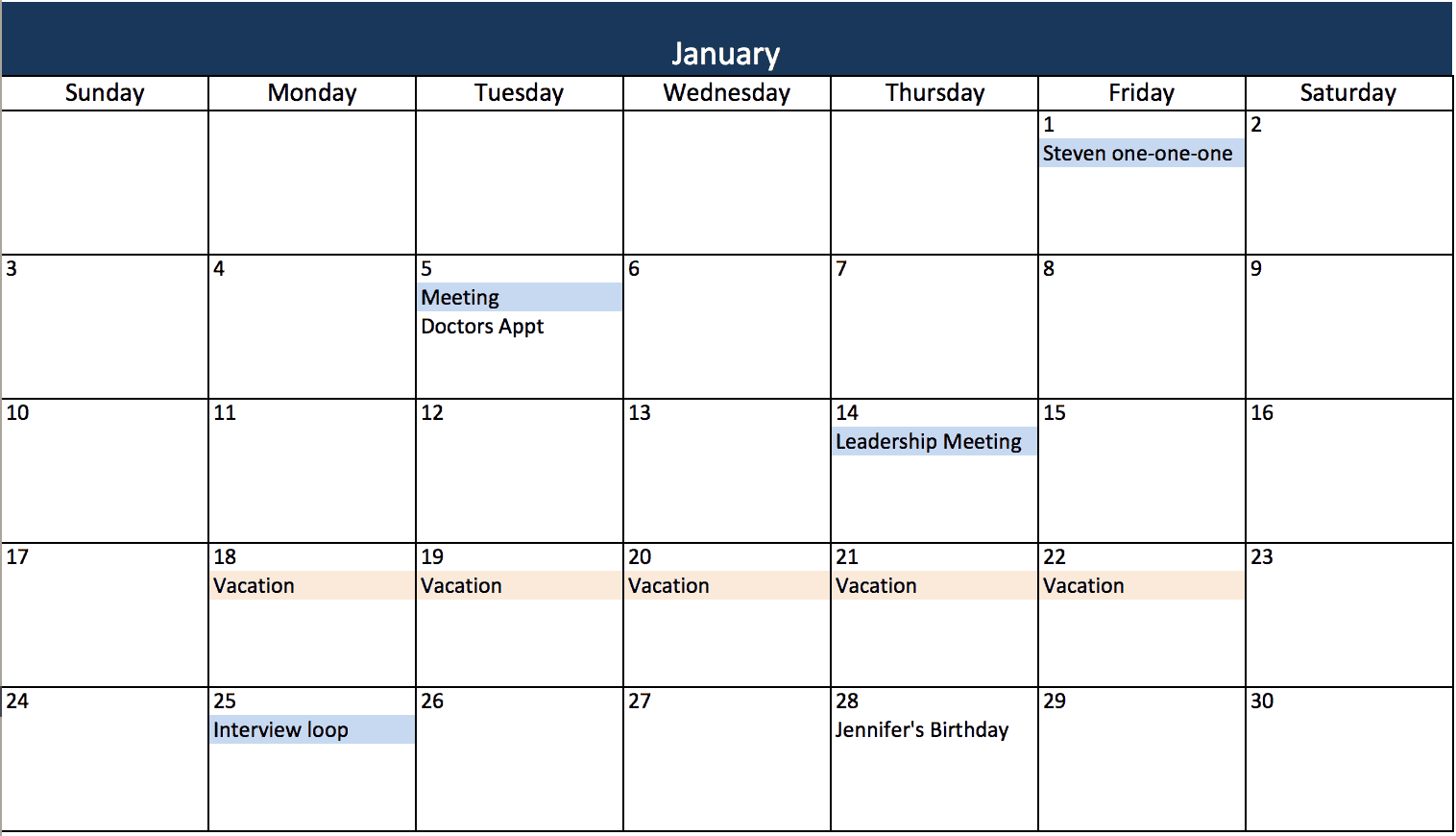 Excel Calendar Template